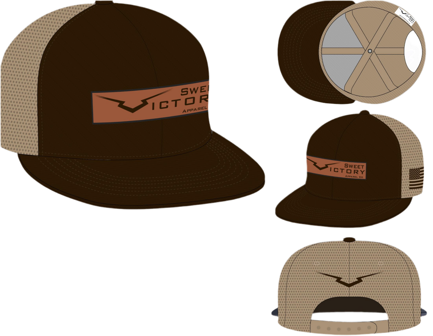 Brown Original Leather Patch Flat Bill Snapback