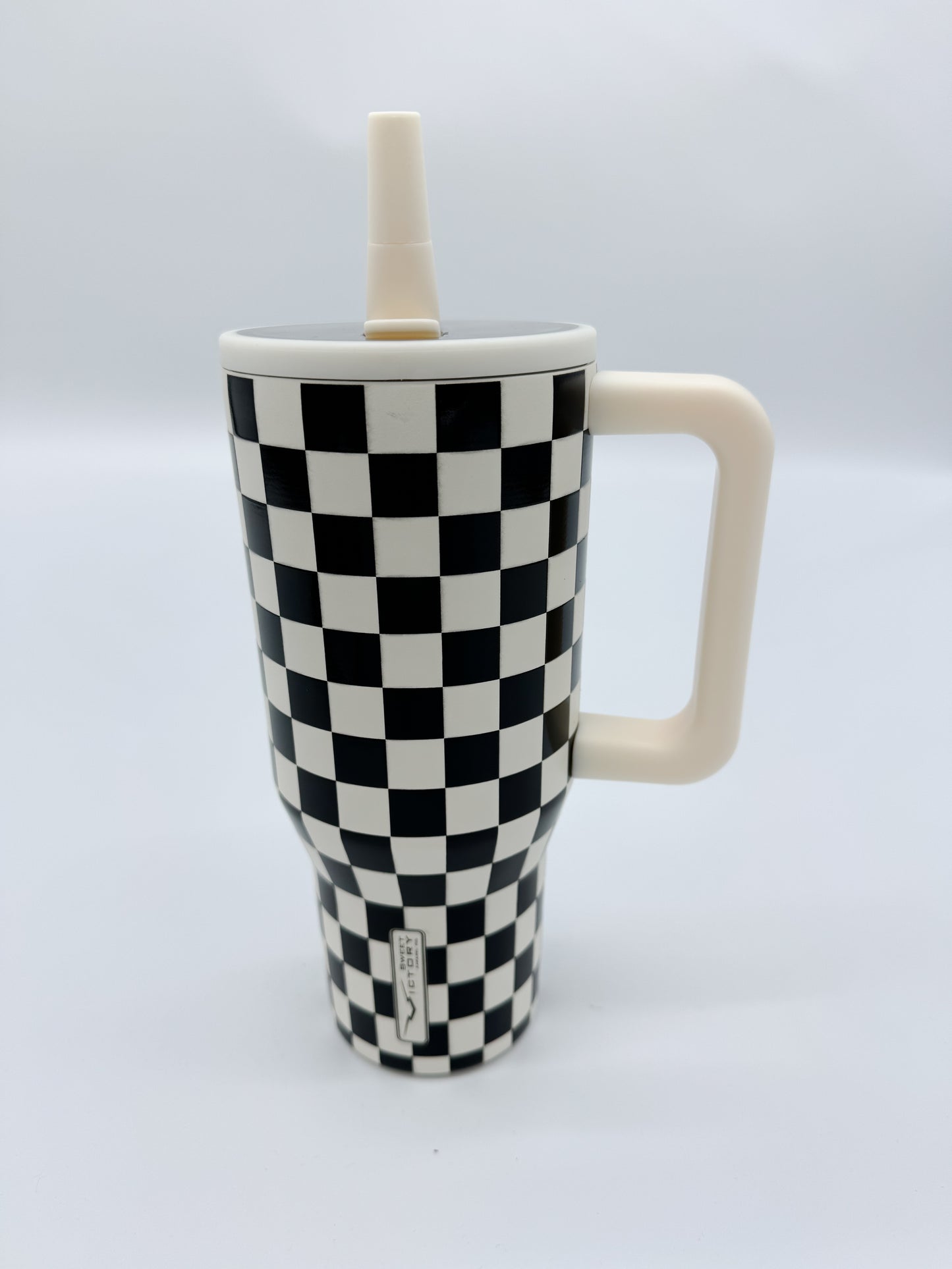 Black Checkered 30oz Tumbler with Handle & Straw