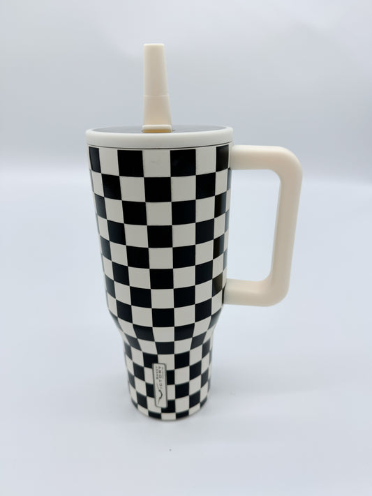 Black Checkered 30oz Tumbler with Handle & Straw